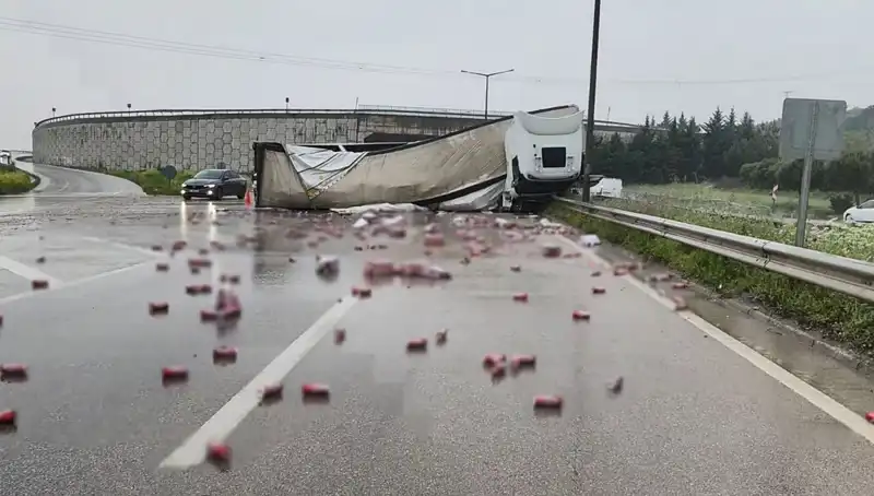 TIR Devrildi, Yüzlerce Şişe İçecek Yola Saçıldı: Olayın Detayları
