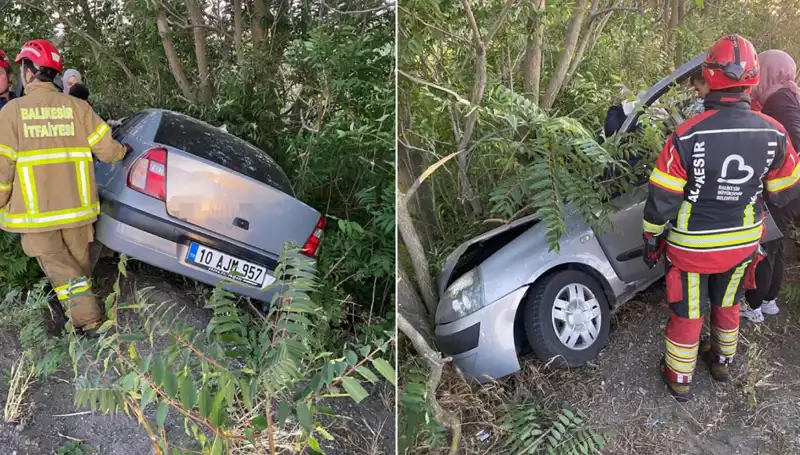 Balıkesir’de Otomobil Şarampole Yuvarlandı: İki Yaralı Dehşet Anları!