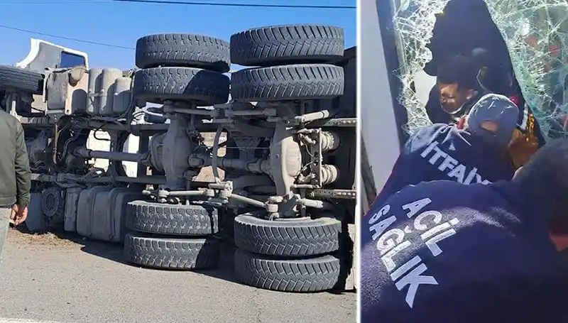 Virajda Kontrolü Kaybeden Kamyon Yan Yattı: O Anlar Kamerada